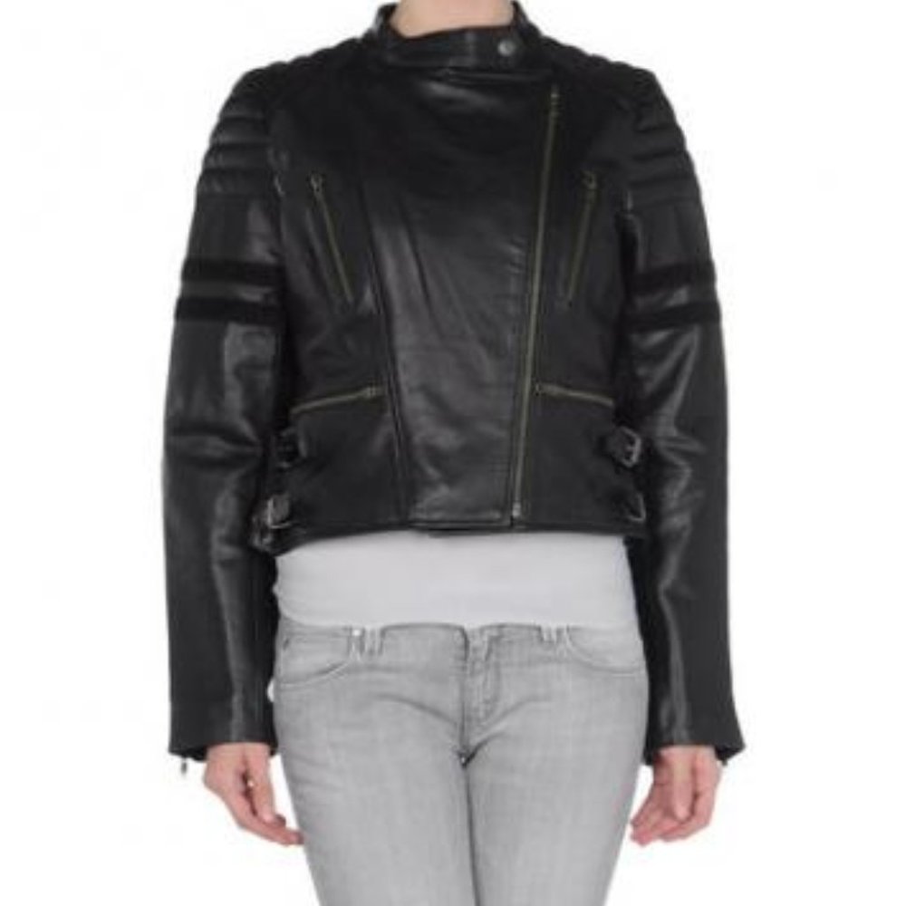HOSS Black LEATHER MOTORCYCLE Jacket 38 NWT
